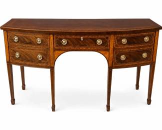 Traditional Mahogany Bow Front Buffet Sideboard with Inlay Brass Hardware