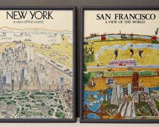New York San Francisco A View of the World Framed Illustrated Map