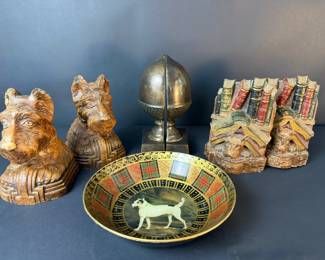 Vintage Dog Bookends Decorative Terrier Plate Collection