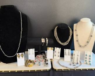 Assorted Costume Jewelry Collection Freshwater Pearls, Garnet, Coral, CZ, Rhinestones