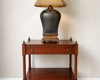 Wood TwoDrawer Side Table with Decorative Elephant Table Lamp