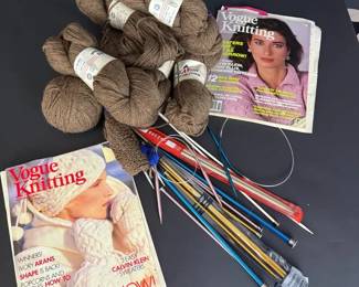 Pingouin 100 Wool Yarn, Knitting Needles Vintage Vogue Knitting Magazines