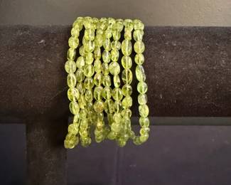 8Strand Peridot Bead Bracelet with 925 Sterling Silver Clasp
