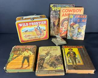 Western Americana Cowboy Lot Wild Frontier Lunch Box Books Quaker Silver Co Figurine