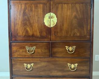 Henredon Fine Furniture AsianInspired Tall Chest with Brass Hardware