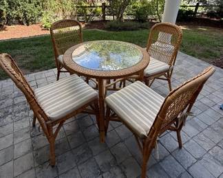 Wicker Patio Dining Set with GlassTop Table Four Chairs