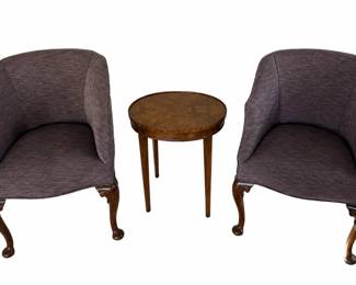 Pair of Upholstered Accent Chairs with Round Wood Side Table