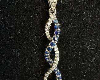10K White Gold Sapphire Diamond Infinity Pendant Necklace 1.64g