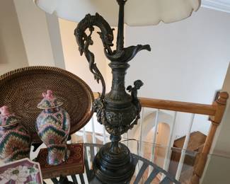 Unique Lamp with Cherub and Dragon Details