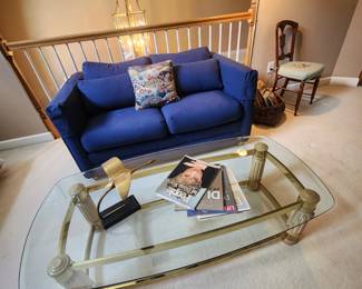 Loveseat and Brass and Glass Top Coffee Table