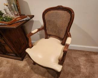 Cane and Leather Accent Chair