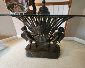 Glass Top Console with Cherub Base