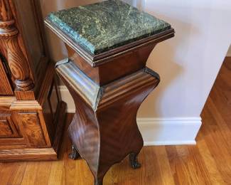 Wood and Marble Plant Stand with Brass Feet