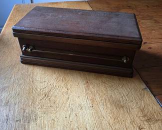 Vintage Walnut Coffin Music Box Cigarette Dispenser - still WORKS!