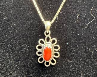 Sterling silver and coral necklace