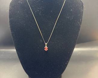 Italian sterling silver necklace with red stone pendant