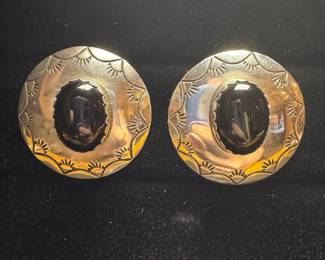 Sterling Silver and Onyx(?) Earrings