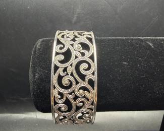 Sterling silver and diamond(?) cuff bracelet