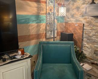 Turquoise chair and Stand Alone Lamp