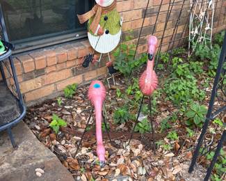 Vintage Set of Flamingos, Snowman Decor and Outdoor Trellis