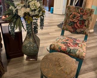 Floral Chair and Turquoise Flower Arrangement