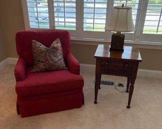upholstered chair; lamps