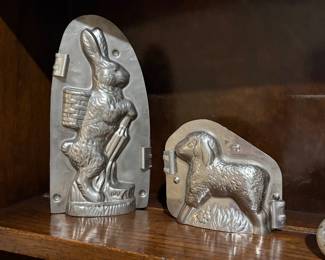 Antique chocolate molds of rabbit and lamb