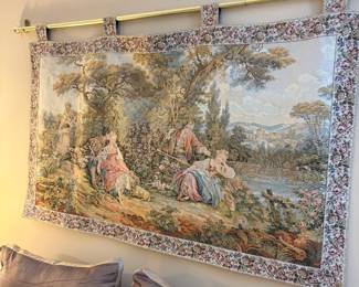 Large wall tapestry on brass rod