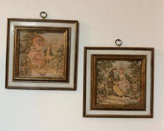 Vintage French-style courting scene tapestries