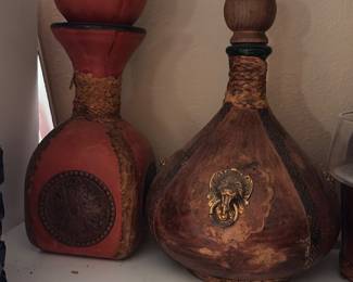 Leather wrapped wine decanters
