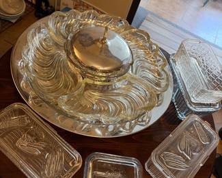 Vintage 1950's Kromex 6-piece Lazy Susan 16"  and vintage refrigerator glass containers