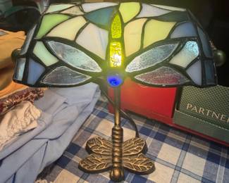 Small Stained glass dragon fly table lamp