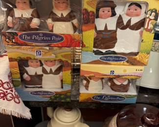 Pilgrim salt & pepper shakers & plate