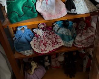 collection of vintage, handmade miniature dolls In wooden case