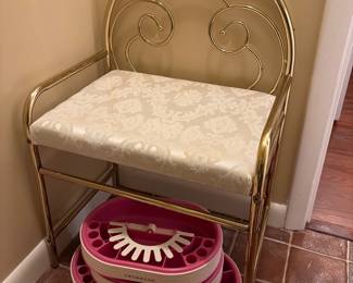 vintage Hollywood Regency-style brass vanity bench