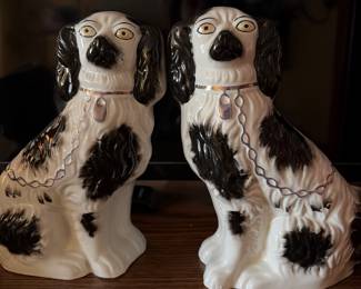 Staffordshire Antique Kent England Black White Porcelain Spaniel Dogs