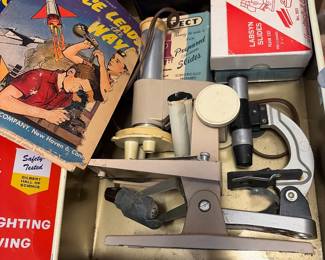 Vintage microscope and lab set