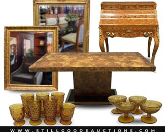 Thomasville furniture, Mah Jongg set, diamond jewelry, vintage board games, TI-84 calculator, holiday items, vintage Barbie accessories, Wilton armetele, Mark Roberts, Annalee collectibles, and more!