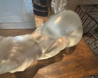 Lalique Large Frosted Crystal Reclining Cat Sculpture
