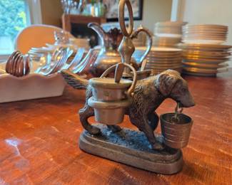 Cast Metal Dog Butler / Bar Caddy Figurine with Buckets