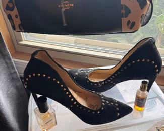 Sam Edelman "Hayden" Black Gold Studded Pumps