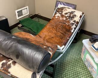Mid-Century Modern Cowhide & Chrome Chaise Lounge with Leather Bolster