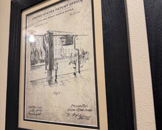 Framed U.S. Patent Office U.S. Mail Street Service System Patent No. 617,423 Architectural Postal Illustration