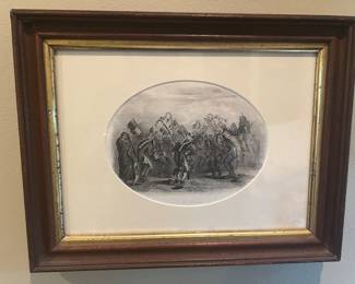 "Dance of the Mandan Indians" after Karl Bodmer, Hand-colored Aquatint Steel Engraving on Paper, Framed
