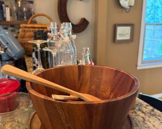 Wooden Salad Bowl with Wood Utensils, Wood Cheeseboard