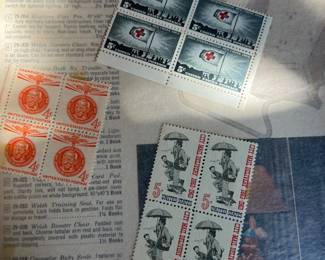 Vintage U.S. Mint Commemorative Stamp Blocks – 1959 Mahatma Gandhi Champion of Liberty, 1963 International Red Cross Centennial & City Mail Delivery Centennial – Unused U.S. Postage