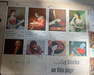 1974 Universal Postal Union Centennial 10¢ U.S. Commemorative Stamp Set – Complete Mint Se-Tenant Block of 8 – Famous Art & Letter-Writing Designs – UPU 1874–1974