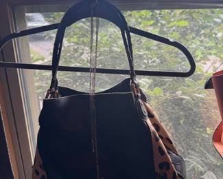 Coach Edie 31 Shoulder Bag, Black Leather with Leopard Print Side Panels