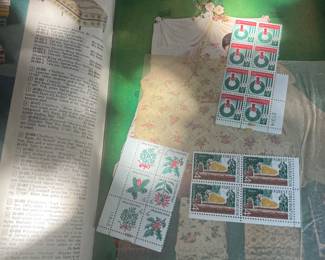 Vintage U.S. Mint Christmas & Conservation Postage Stamp Collection – 1962 First U.S. Christmas Issue Plate Block, 1964 Botanical Christmas Stamps & 1958 Forest Conservation – Mint Multiples with Plate Numbers