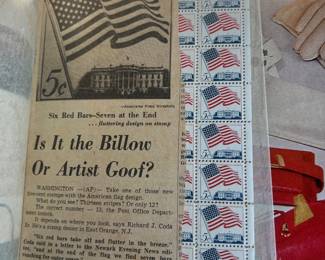 1963 U.S. 5¢ American Flag Over White House Stamp Collection – Scott #1208 – Vintage Mint Multiples with Original Period Newspaper Article Discussing the Controversial Flag Stripe Design / "Artist Goof?" – Americana & Postal History Ephemera